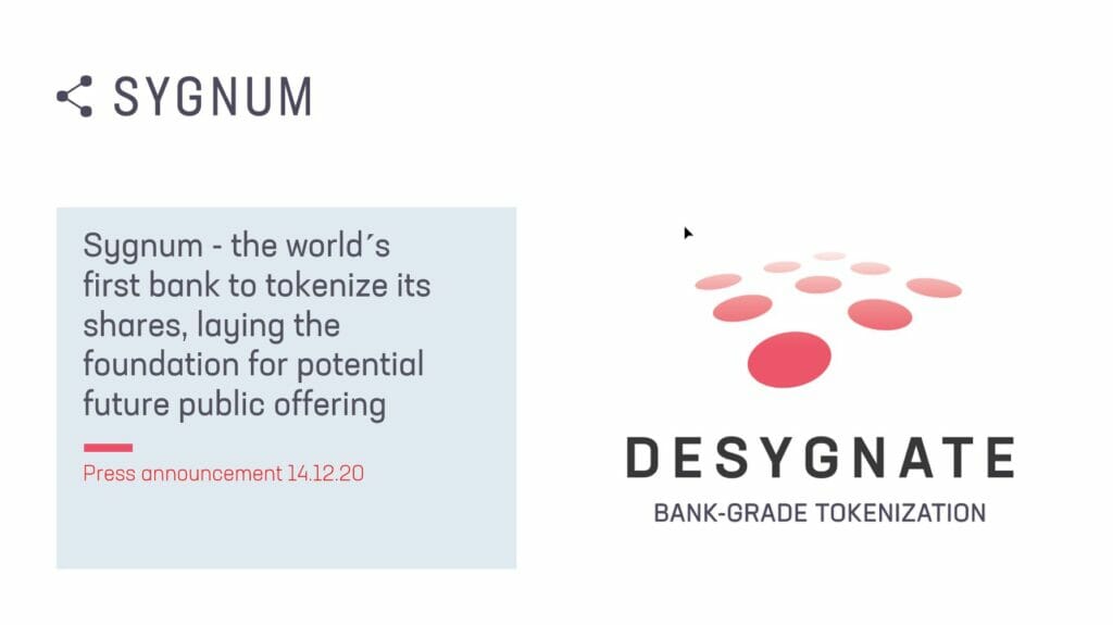 Sygnum Bank tokenizes its shares, and lays foundation for potential future public offering