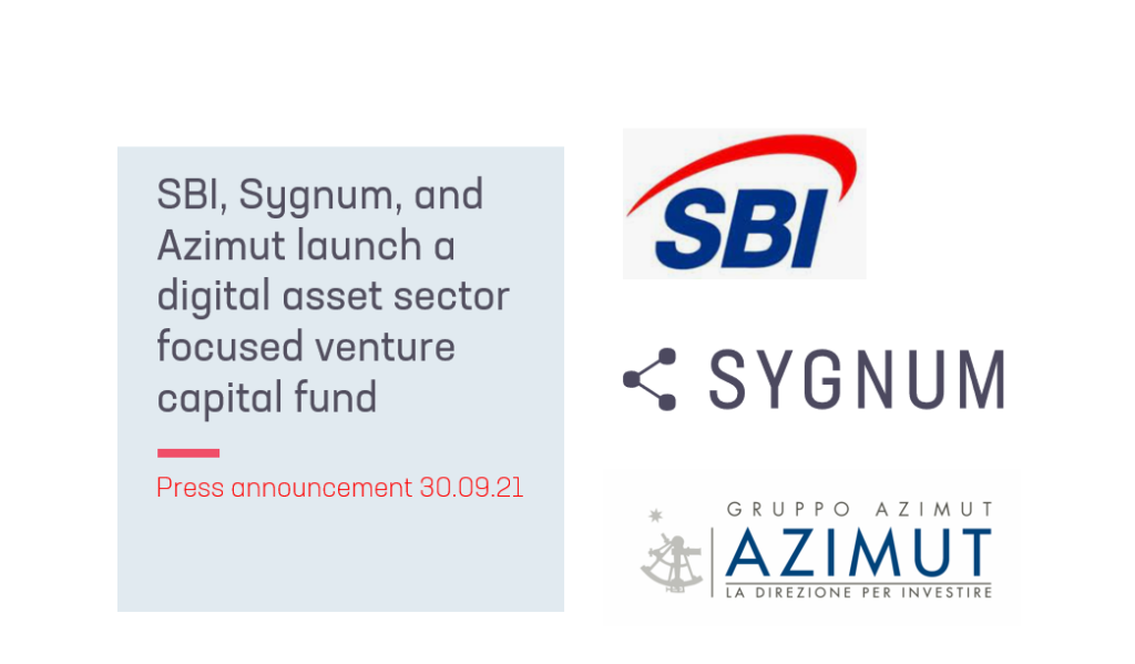 SBI, Sygnum, and Azimut launch a digital asset sector focused venture capital fund