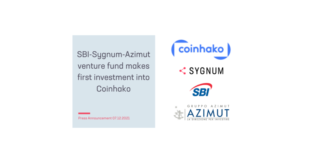 SBI-Sygnum-Azimut digital asset venture fund makes first investment into Coinhako