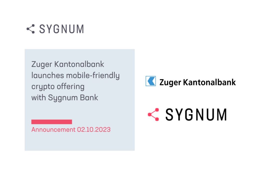 Zuger Kantonalbank launches mobile-friendly crypto offering with Sygnum Bank 